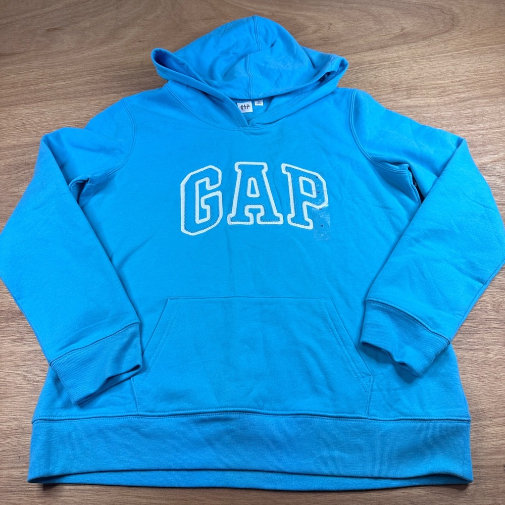 GAP Logo Hoodie Womens Medium Light Blue/Aqua Fleece Pullover Sweatshirt NWOT